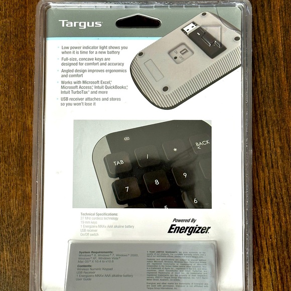 NWT Targus Wireless Numeric Keypad. - Picture 2 of 2